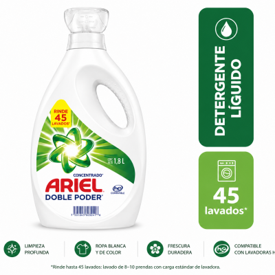 Detergente líquido Ariel doble poder 1,8 Litros