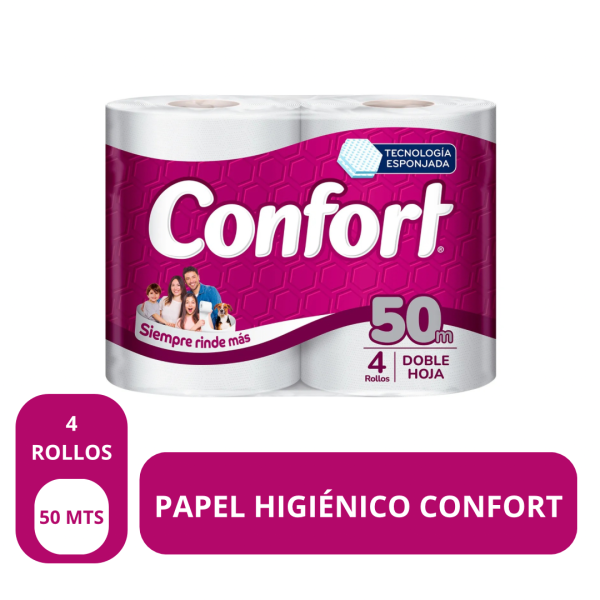 Papel higiénico Confort Doble Hoja 4 rollos 50 metros
