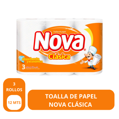 Toalla de Papel Nova clásica 3 rollos 12 metros