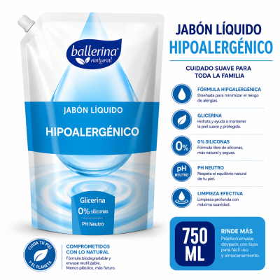 Jabón Líquido ballerina Hipoalergénico 750 ml