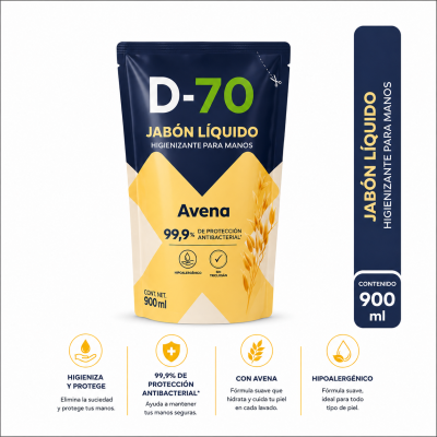 Jabón para manos Higienizante Avena 900 ML