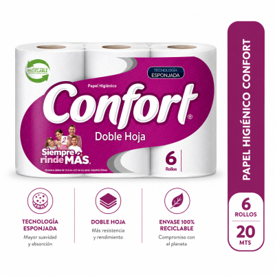 Papel Higiénico Confort 6 rollos 20 metros