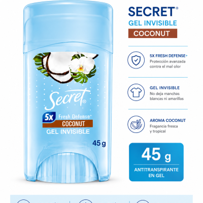 DESODORANTE SECRET GEL INVISIBLE COCONUT 45 G